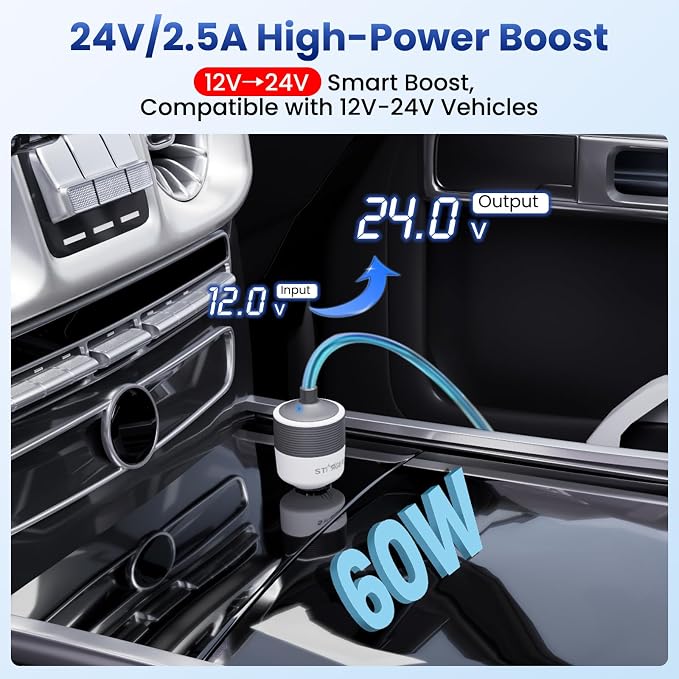 Starlink Mini Car Adapter with 10FT DC Power Cable, 12V to 24V DC Step Up Converter with Cigarette Lighter Adapter, Starlink Mini 12V Adapters for Power Supply, Ideal for RV, Boat, Trailer