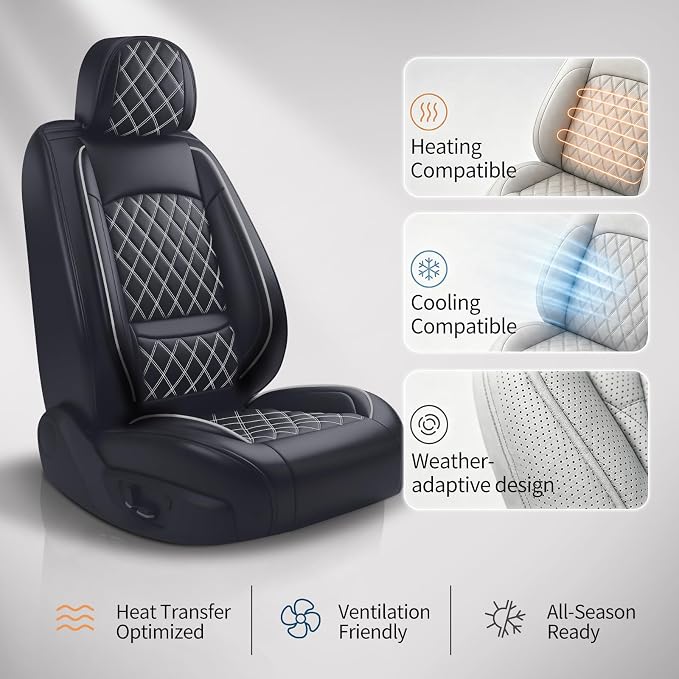 Fit Edge Car Seat Covers for Ford Edge 2007-2025 2026 - Luxury Leather, Anti-Slip, All-Weather Seat Cushions, Waterproof & Breathable, Airbag Compatible, Full 5-Seat Set (Whiteline)