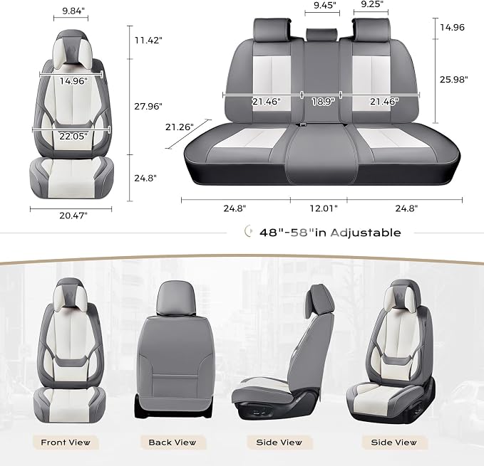 Coverado Seat Covers, Car Seat Covers Front Seats, Car Seat Cover, Car Seat Protector Waterproof, Seat Cushion Nappa Leather with Head Pillow, Carseat Cover Universal Fit for Most Cars (Gray&White)
