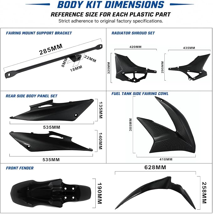 Hawk 250 Plastics Fairing Kit (All Years) - Premium PP Dirt Bike Bodywork Replacement with Fenders & Tank Guards - OEM Fitment Carbon Fiber Pattern