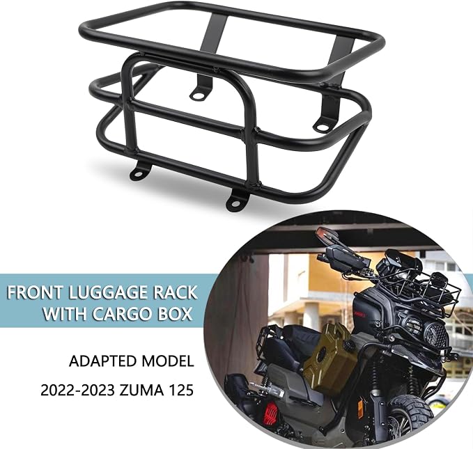 Mokuo Motorcycle Front Luggage Rack with Cargo Box in Heavy Iron Material Comaptible with Yamaha Zuma 125 2023,Black Color