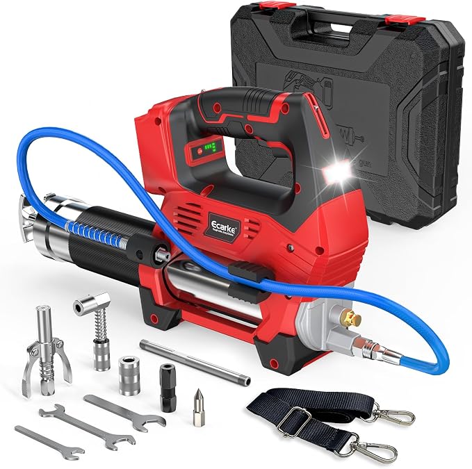Ecarke Cordless Grease Gun Compatible with Milwaukee 18V Battery (Tool Only), 3‑Speed Adjustable Flow, 12,000 PSI Max, 39” Hose, Works with Bulk & Cartridge Grease, for Farm/Truck/Construction