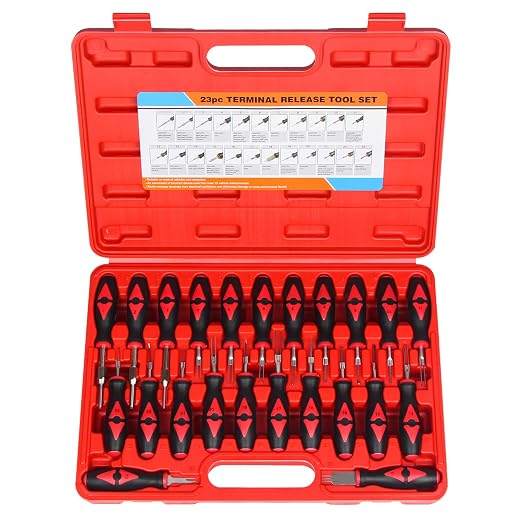 23-Piece Terminal Removal Tool Set with Stainless Steel Tips | Ergonomic Rubber Handle and Carrying Case, Universal Electrical Terminal Release Kit for Vehicles