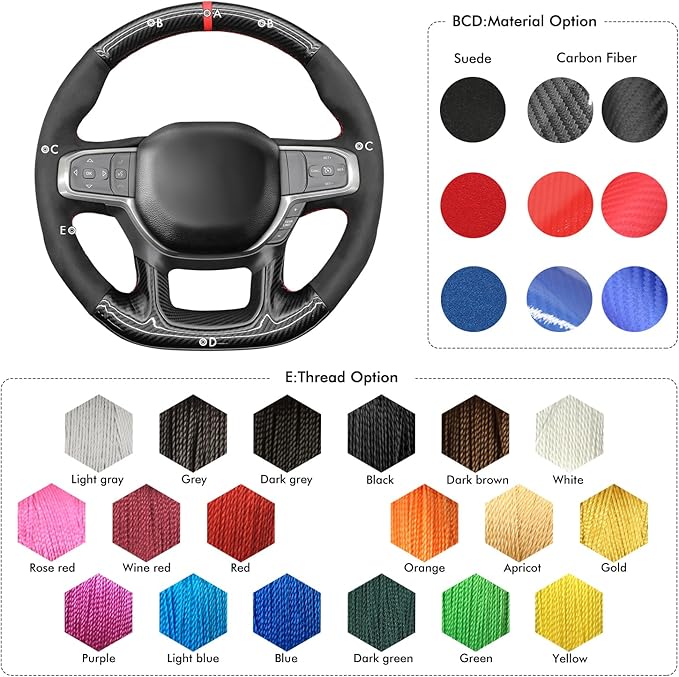MEWANT Steering Wheel Covers for Dodge Ram 1500 TRX 2021-2024 Hand-Stitched Steering Wheel Wrap