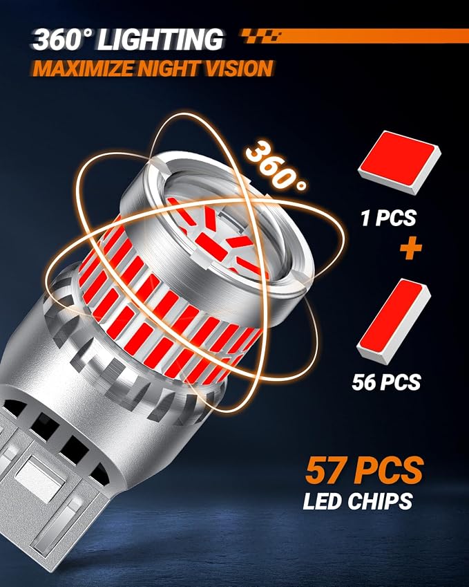 SEALIGHT 7440 7443 LED Bulbs Red for Brake Lights, Upgraded T20 7444 7441 W21W 992 7443NA LED Bulb 56-SMD with Projector Lens for Stop Tail Lights, Pack of 2
