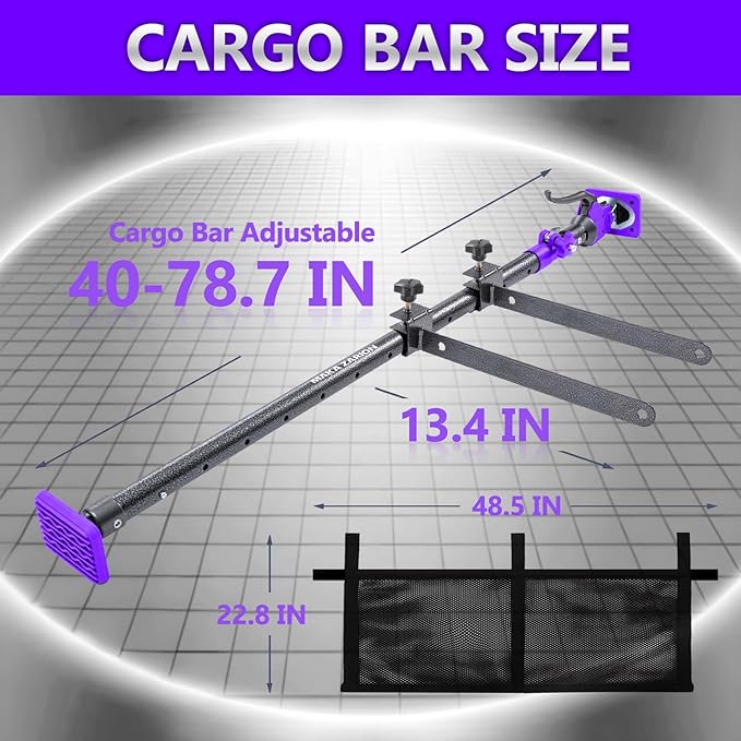 Adjustable Cargo Bar, Truck Bed Divider from 40 to 78.7 in with 200LB Bearing Capacity, Cargo Bar for Pickup, Truck Bed Organizer Cargo Bars for SUV, Trailer, Van, Come with 2 Divider, 1 Cargo Net
