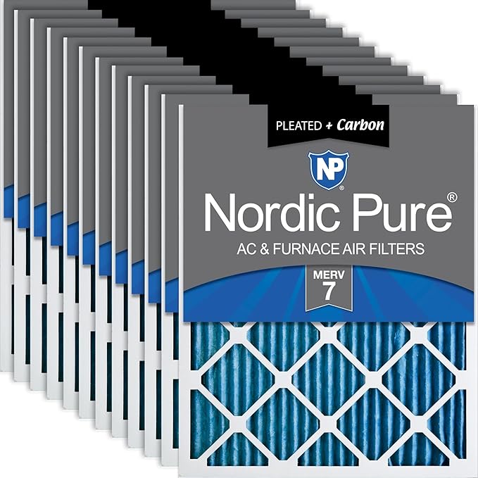 Nordic Pure 14x20x1 (Actual Size: 13 1/2 x 19 1/2 x 3/4) Pleated Air Filters MERV 7 Plus Carbon 12 Pack