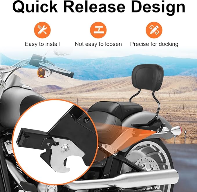 AUFER Rear Upright Passenger Backrest Sissy Bar with Pad & Docking Hardware Kit Compatible With For 2018-UP Harley Softail Fat Boy FLFB FLFBS Breakout FXBR FXBRS