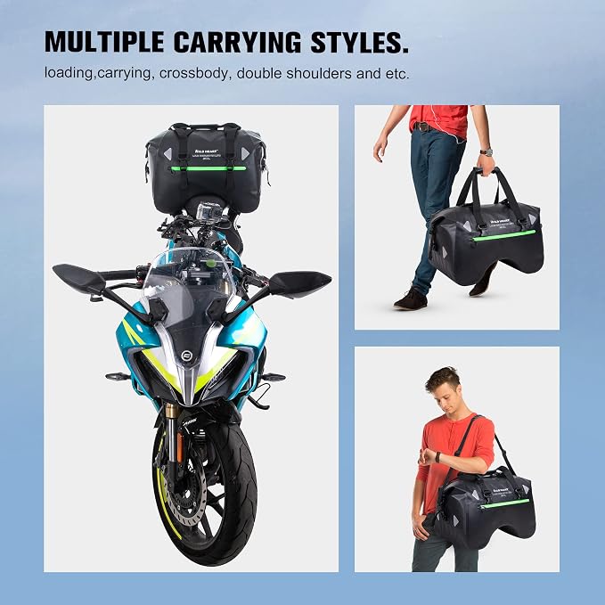 WILD HEART Dry Motorcycle Tail bag 70L/50L With Rope Straps and Inner Pocket Waterproof PVC 500D for Travel,Motorcycle and so on