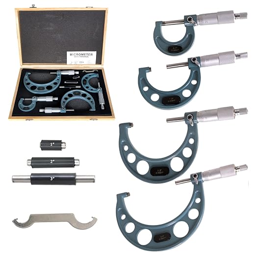 WFLNHB 4Pcs 0-4 Inch 0.0001 Inch Outdoor Micrometer Set Accuracy Carbide for Accuracy Measurement Work