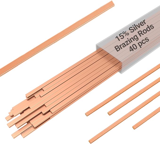 15% Silver Brazing Rods AWS BCuP-5 40 Sticks Silver Solder Phos Copper Brazing Alloys Flat Welding Rods 0.050"x1/8"x10" for Air Conditioning, Refrigerator, Cold Storage, and HVAC Units