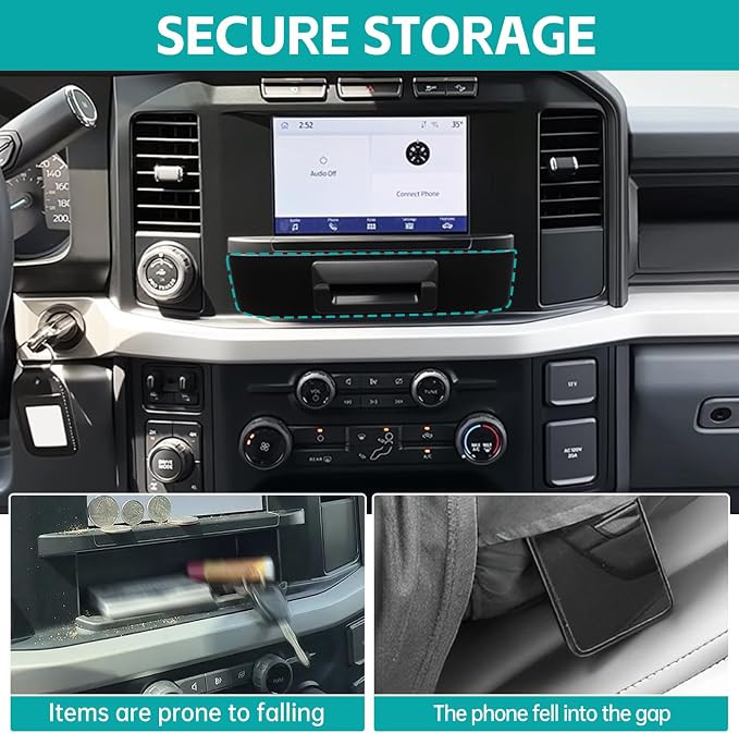Storage Drawer Tray for 2023-2026 [8-inch Screen] Ford F250 F350 F450 F550 Super Duty XL/XLT Accessories, Center Console Organizer Cubby Drawer Hidden Insert Extra Storage Box Compartment