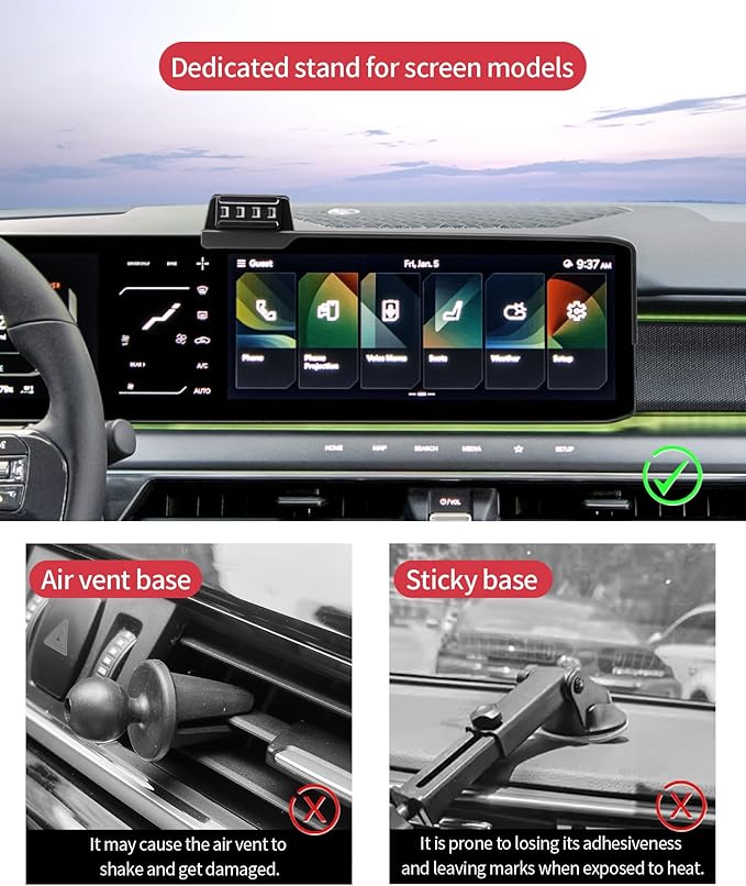 Wireless Charging car Phone Holder for Kia EV9 2024 Accessories 12.3 inch Screen Fixed Clip,360° Rotation car Phone Mount Compatible with MagSafe