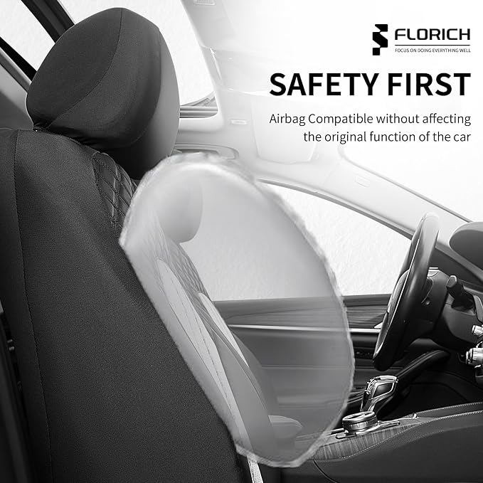 FLORICH Car Seat Cover Front Seats Breathable Mesh Leather Front Seat Covers 2 Pack Auto Seat Cover Airbag Compatible Driver Seat Cushion Protector Universal Fit for Most Car SUV Truck, Black&White