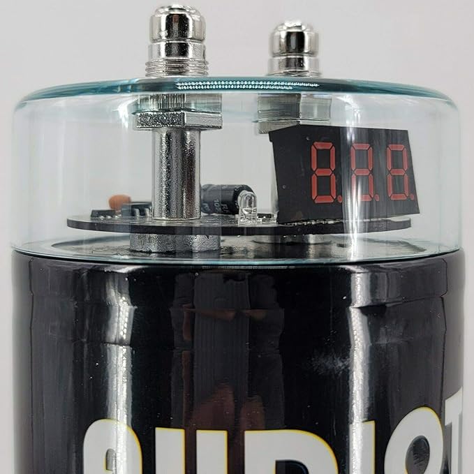 AUDIOTEK 3.5 Farad Round Capacitor, 12 Volts, 3500 Watts, Digital Voltage Display, Chrome Plated Battery Post, Car Audio Capacitor