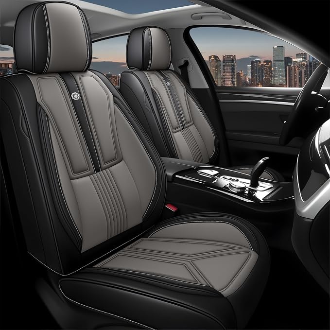 Arazi Fit for 90% of Mercedes-Benz Seat Covers, 360° Full Wrap Original Seat Cover, Waterproof Nappa Leather Seat Covers with Big Space Storage Pocket Seat Protector（5 Seats Standard, Black&Gray）