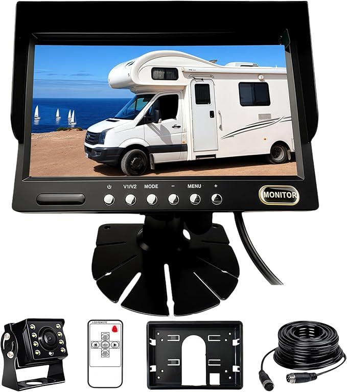 7" Heavy Duty AHD Backup Camera System with Monitor & 1080P IP69K Waterproof Camera, Night Vision, 155° View Angle for Truck/RV/Harvester/Excavator/Semi-Trailer/Heavy Equipment