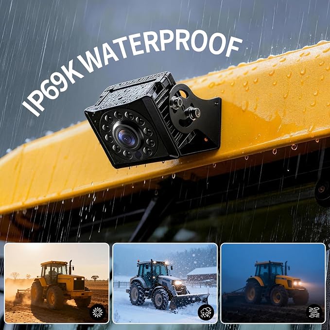 Fookoo AHD 1080P Wired 4 Backup Camera System, 10.1" Touchscreen Monitor Blind Spot Detection Vibration-Proof 10G Cameras for Tractor Trailer Excavator Skid Steer Harvester RV DVR MP3 MP5 Waterproof
