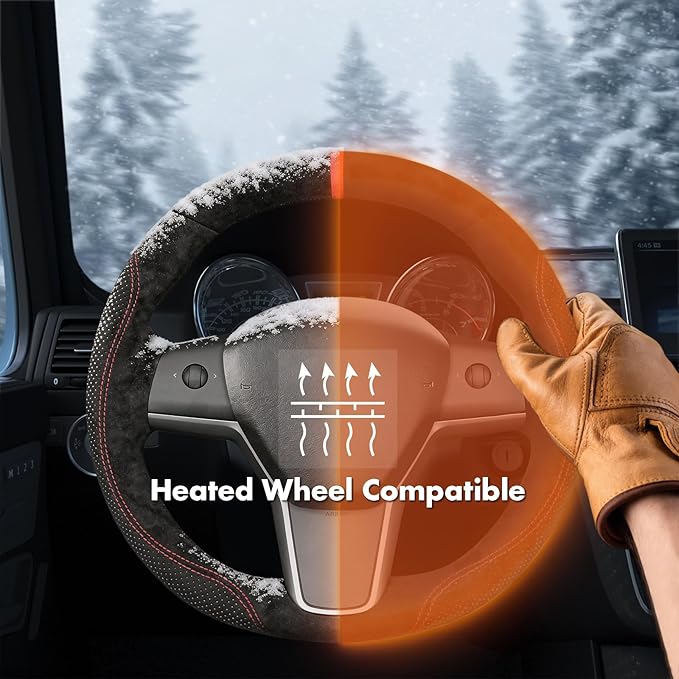 MEWANT Hand Stitch Steering Wheel Cover for Tesla Model 3 2017-2023 Model Y 2020-2023 Black 9040 Athsude Custom Fit DIY Wrap Interior Accessories
