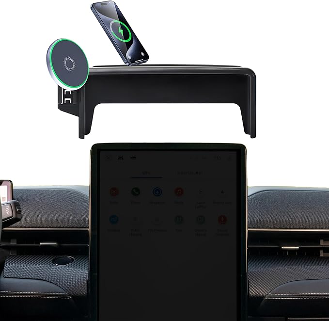 Car Phone Holder for 2021-2025 2026 Ford Mustang Mach-E Accessories Apply to 15.5 Inch Touch Screen 15W Fast Wireless Charger Screen Fixed Clip Cell Phone Mount Hands-Free 360° Rotation