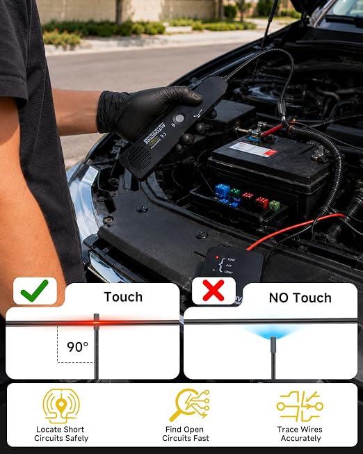 Automotive Circuit Tester Wire Tracer DC 6-42V, Circuit Breaker Finder with Flexible Probe, Open & Short Circuit Locator, Cable Tracker, Broken Wire Detector, Continuity Testers for Cars, Trucks, RVs
