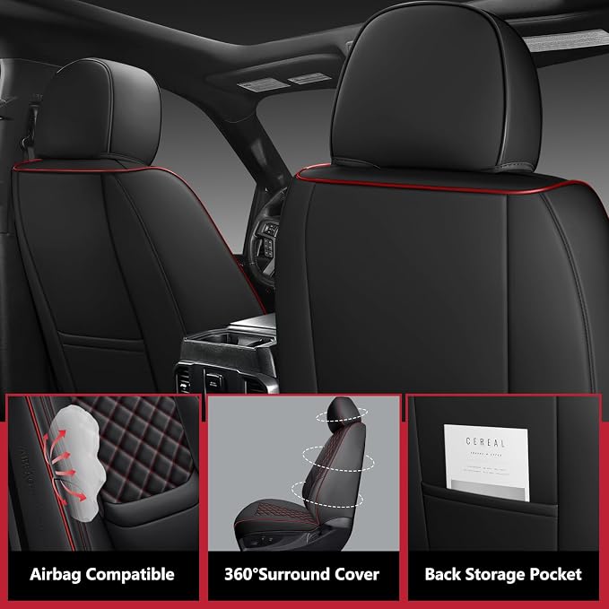 F150 Seat Covers 2015-2026 Full Set, Truck Interior Sets with Lumbar Support Custom Fit for Ford F150 2015-2026, F250/F350/F450 2017-2026 Super Duty Crew Cab XLT XL Lariat Platinum, BlackRed