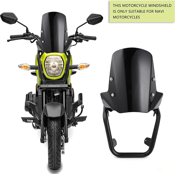 Mokuo Motorcycle Windshield in ABS Material Compatible with Honda Navi 2022 2023, Upgraded 3mm Thickness Come with Mounting Bracket,Black Color