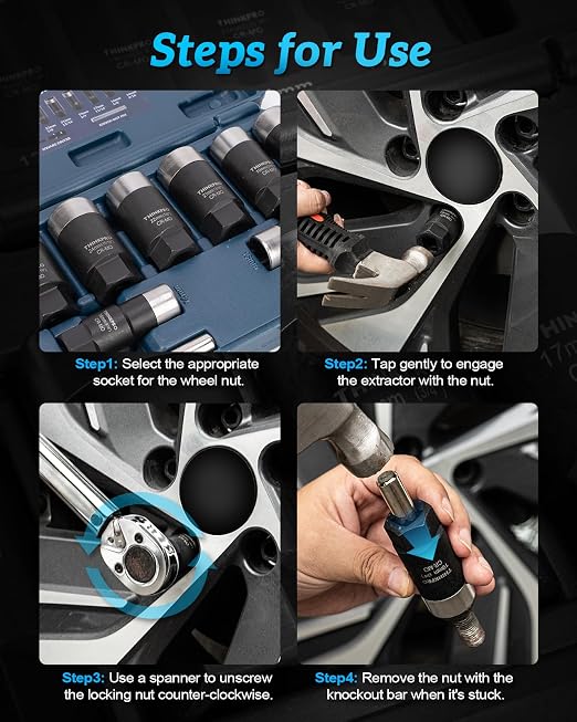 Locking Lug Nut Removal Tool,Heavy Duty Wheel Lock Removal Kit | 10 Pieces Lug Nut Extractor,Wheel Lock Removal Tool for Stripped, Rounded or Damaged Lug Nuts Removing