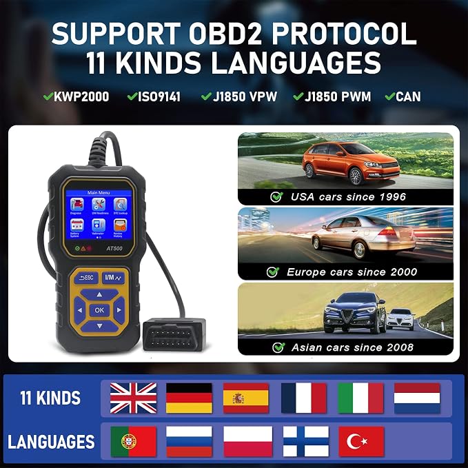 Car OBD2 Scanner Code Reader Engine Fault Code Reader iKiKin AT500 Professional Reader Scanner Diagnostic Tool Check Engine Light Scan Tool for OBD II Protocol Cars Since 1996