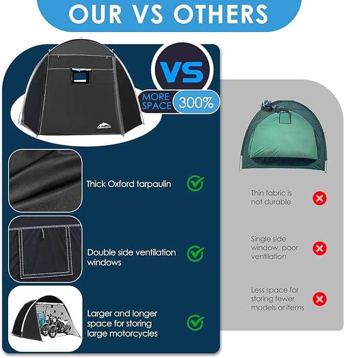 Bike Storage Shed Tent, 98.4 x 82.7 x 65 in,Outdoor Portable Bike Storage, 210D Oxford Fabric PU4000 Waterproof, 2 Rolling Doors, Store 4~8 Bikes, Motorcycles or Large Motorcycles, Without Floor