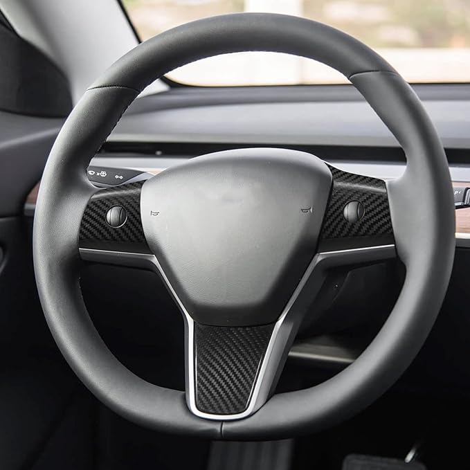 Compatible with Tesla Model 3/Y 2017 2018 2019 2020 2021 2022 2023 Real Carbon Fiber Steering Wheel Button Cover Interior Decoration Trim Accessories