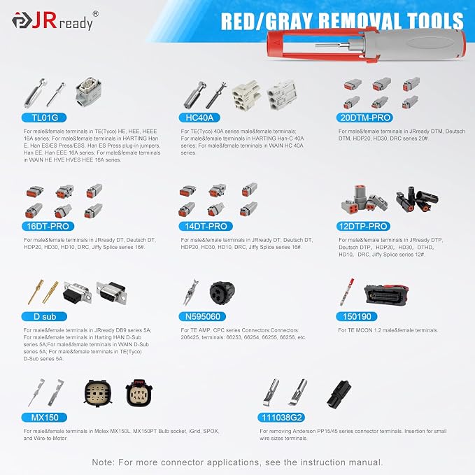 JRready 55PCS Terminal Release Tool Master Kit for TE, Deutsch, AMP, Molex, Delphi, Harting, Anderson, JPT, D SUB Connectors, Automotive Pin Extractor-JRconDRK11C55-01