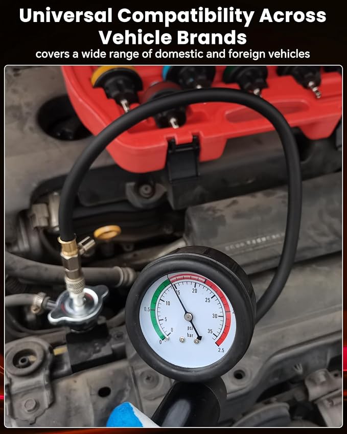 ATPEAM 18pcs Radiator Pressure Pump Cooling System Car Leak Tester Detector Tool Water Tank Adapter Auto Coolant Vacuum Purge Head Gasket