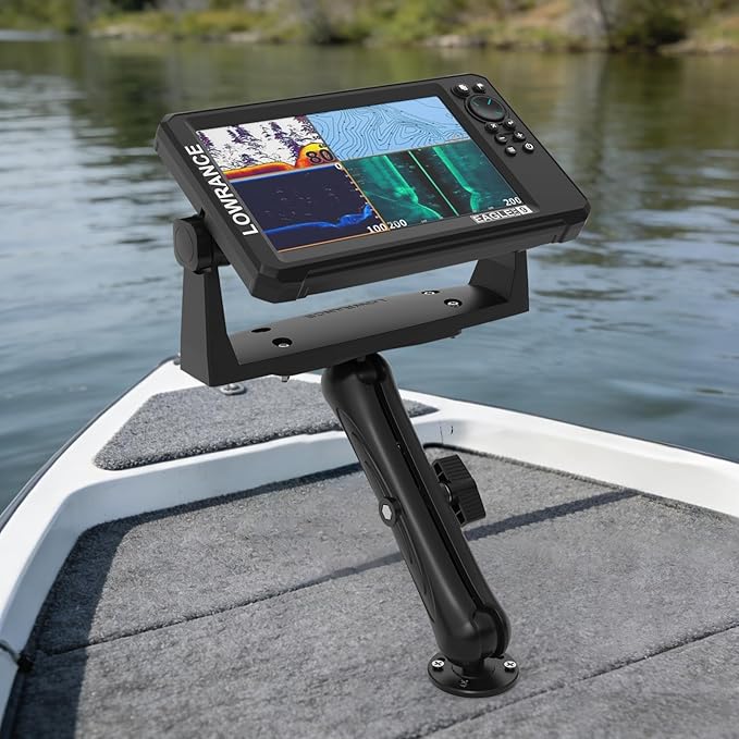 Aluminum Alloy Fish Finder Mount with 1.5" / C Size Ball Plate Base,9.3" Long Arm Marine Electronic Mount Compatible with Garmin, Lowrance, Humminbird and More (Black)