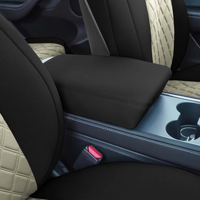 FH Group Custom Fit Car Seat Covers Specifically Made for 2020-2025 Tesla Model Y Ultraflex Neoprene Water Resistant Automotive Seat Covers -Front Set Beige