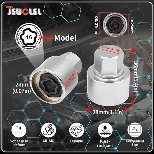 046 Wheel Locking Nut Key Compatible with BMW Series, Socket OD 27mm - ID 25mm, Anti-Theft Lug Nut Removal Tool