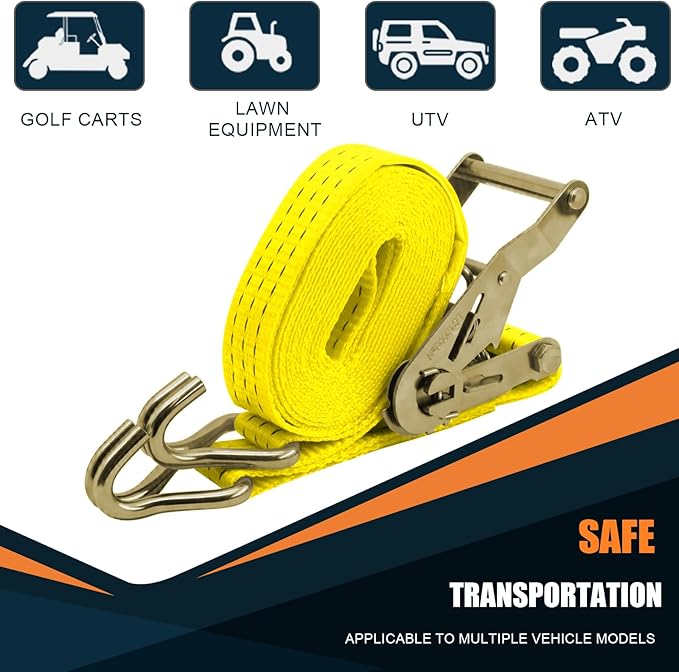 1.5 inch Ratchet Straps Heavy Duty 8 Pack 1-1/2 in x 12ft Cargo Load Tie Down Strap Double J Hook Yellow 2200lbs Working Load for Trucks