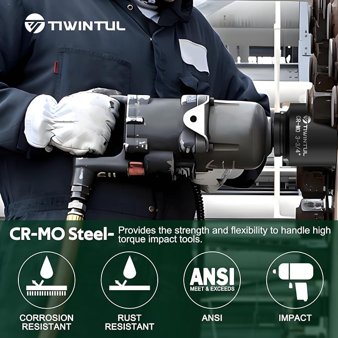 3-3/4" Impact Socket 1" Drive, Deep 6 Point CR-MO Heavy Duty Socket, Single Axle Nut Socket for Mining Trucks, Oilfield & Wind Turbine Flange Bolts, Railway & Port Equipment, ANSI Certified