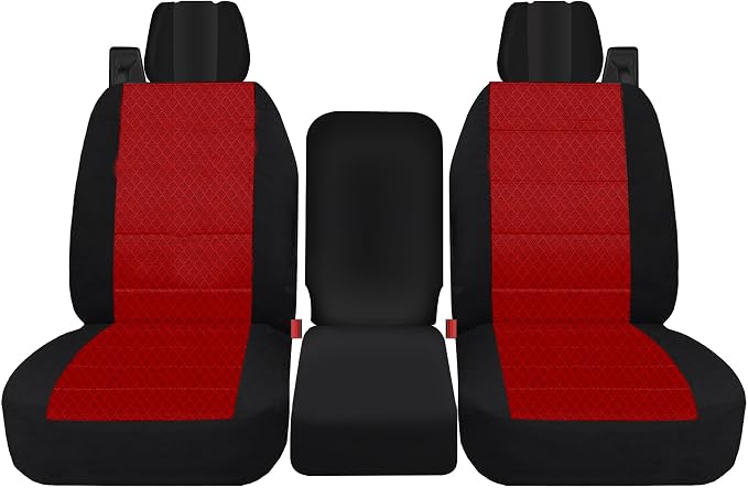 Front Durable Fabric Seat Covers for Ford F150 XL XLT Standard Cab 2004 2005 2006 2007 2008, Front 40/20/40 Split Bench with Integrated Seatbelts & Solid Armrest-Red