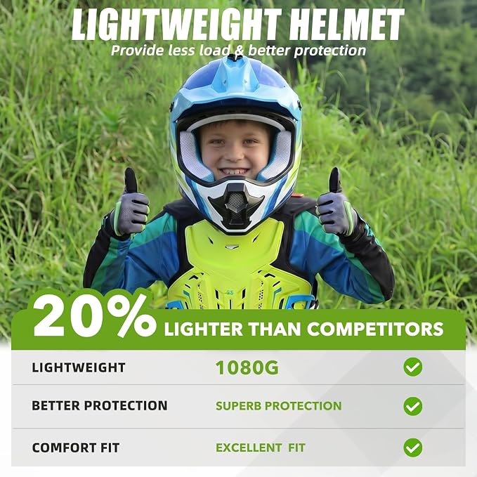 Youth Dirt Bike Helmet DOT Approved, Kids Motocross Full Face Helmet with Adjustable Goggles Riding Gloves & Storage Bag, Off-Road Sport Gear Set for Boys Girls ATV UTV