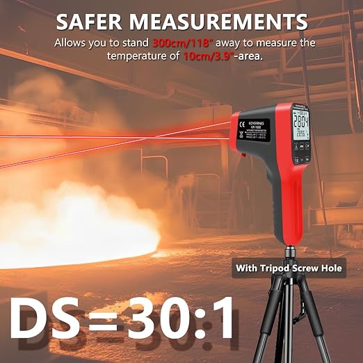 Pyrometer, 30:1 Industrial Infrared Thermometer Gun Rechargeable, -58℉~2912℉ High Temp Waterproof Digital IR Laser Temperature Gauge (NOT for Human)