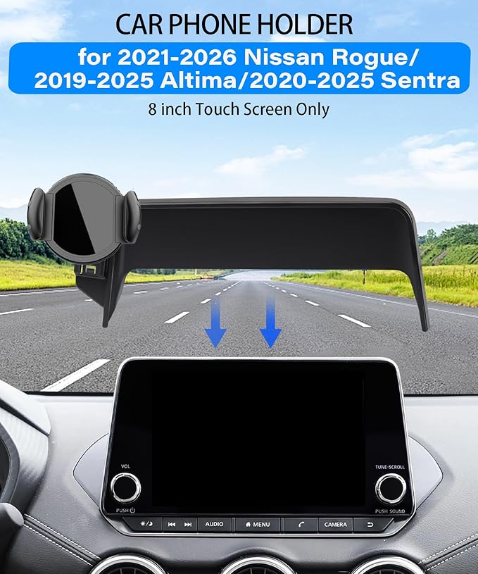 Magnetic Car Phone Mount for 2021-2026 Nissan Rogue / 2019-2025 Altima / 2020-2025 Sentra, for MagSafe Strong Magnets Cell Phone Holder 8-Inch Touch Screen Cradles,with portable phone gripper