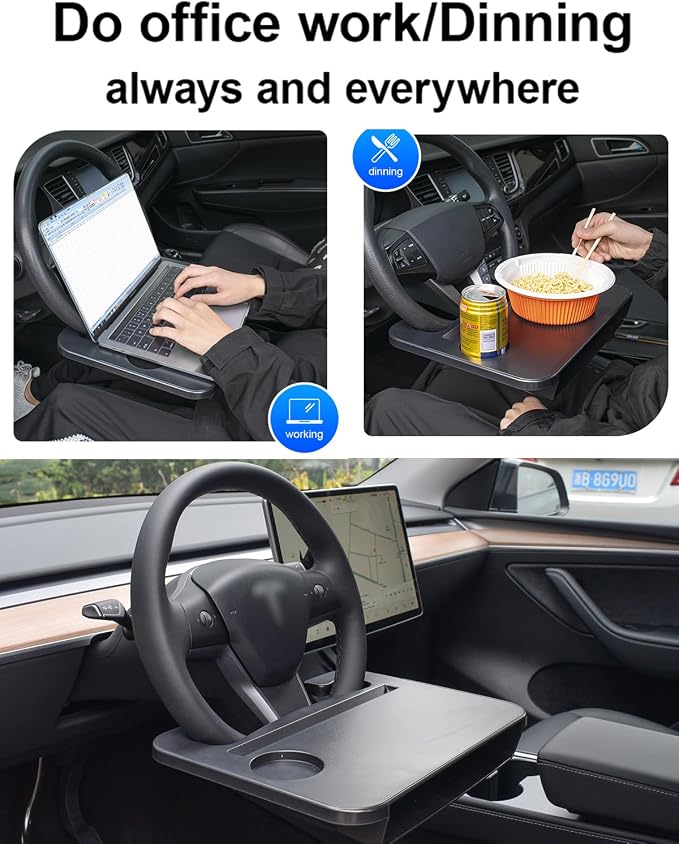 Double-use Steering Wheel Tray & Car Seat Gap Filler Organizer & Centre Console Storage Box,Car Desk/TableTray for Laptop, Eating & Work (【Integrated】 2-in-1)