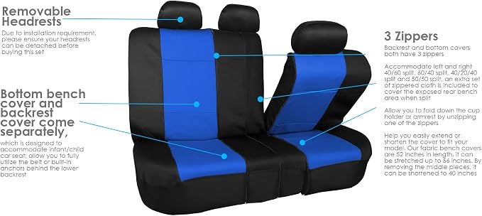 FH Group Neoprene Seat Covers Full Set – Universal Fit for Cars Trucks and SUVs (Blue) FB083115 + F11306