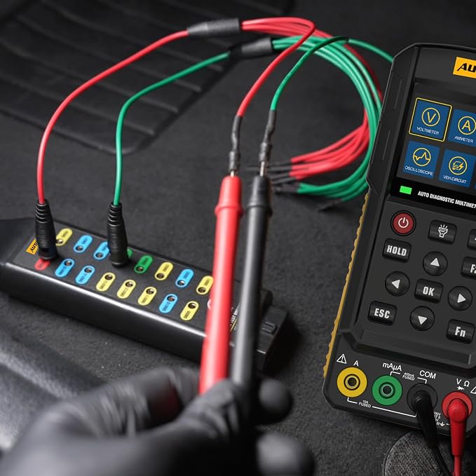 AUTOOL OBD II Protocol Detector Breakout Box – 16-Pin Diagnostic Tool with Ground, Power & Protocol Circuit Detection with Jumper and Clips