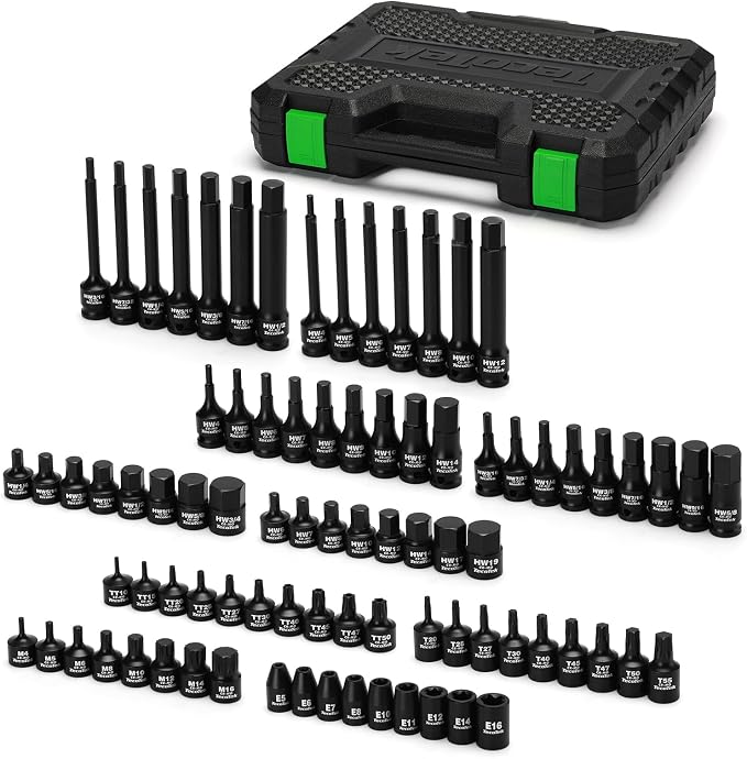 TecoTek 84-Piece 3/8-Inch Drive Master Hex Bit Impact Socket Set, Impact Allen Bit Socket Set, Star Bits, Stubby Bits, Tamperproof Star and Triple Square, Cr-Mo Steel, Heavy Duty Storage Case