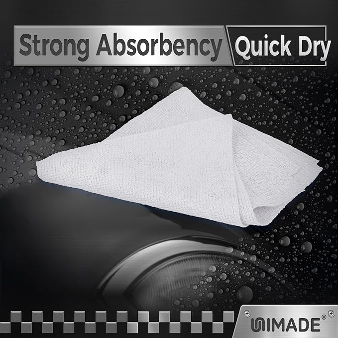UNIMADE Shop Towels, 100 Pack Commercial Grade Work Rags Microfiber Towels for Cars Cleaning Rags Bulk Detailing Cloth for Automotive Bar Mechanic Restaurant Garage Housekeeping, 11.5"x 11.5", White