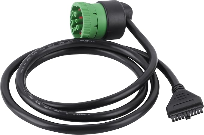 Green 9 Pin J1939 to 10 Pin Cable for PT30 ELD Logging Device Logbook Compliant for ECM w and DOT for Freightliner Trucks ELD Device