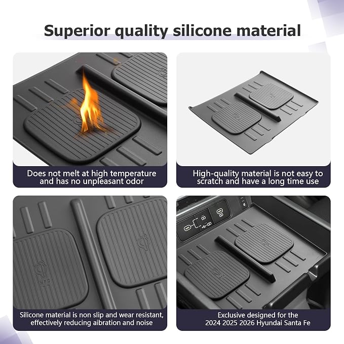 LUWU 2026 Santa Fe Wireless Charging Anti-Slip Mat Compatible with 2024 2025 2026 Santa Fe Accessories Silicone Protective Pad Liner Protective Pad Center Console Phone Charger Liner Mat Black