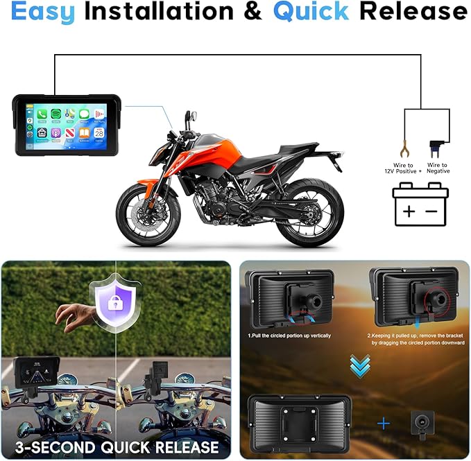 5-Inch Motorcycle CarPlay Screen Wireless Android Auto for Moto with GPS Navigation for Motorbike Bluetooth Voice Control Portable Moto Car Play Screen